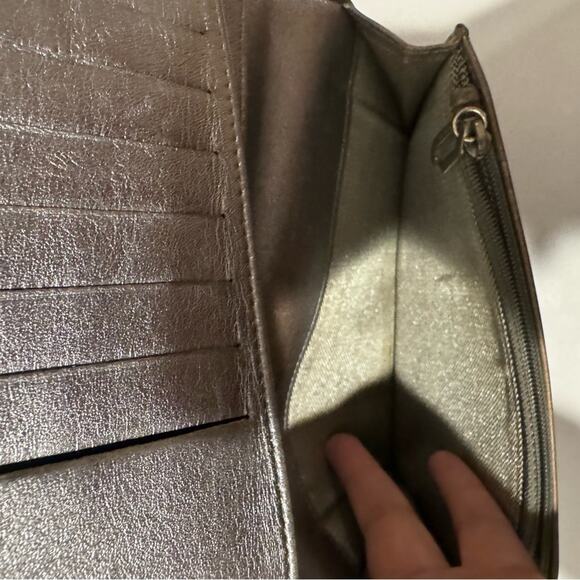 Vintage Chanel Black Leather Wallet with Silver \Logo, 7x4 inches, Bifold Design - Picture 5 of 12